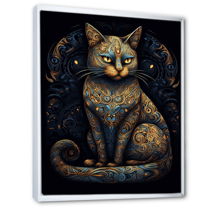 Blue Glamorous Retro Gold Cat - Blue Cat Wall Art