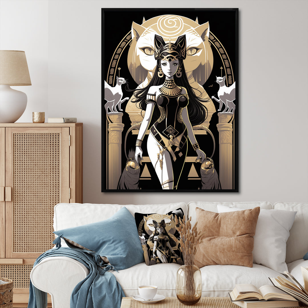 Glamorous Goddess White Cats Retro Illustration - Cat Home Decor Art