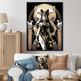 Glamorous Goddess White Cats Retro Illustration - Cat Home Decor Art