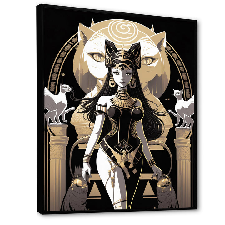 Glamorous Goddess White Cats Retro Illustration - Cat Home Decor Art