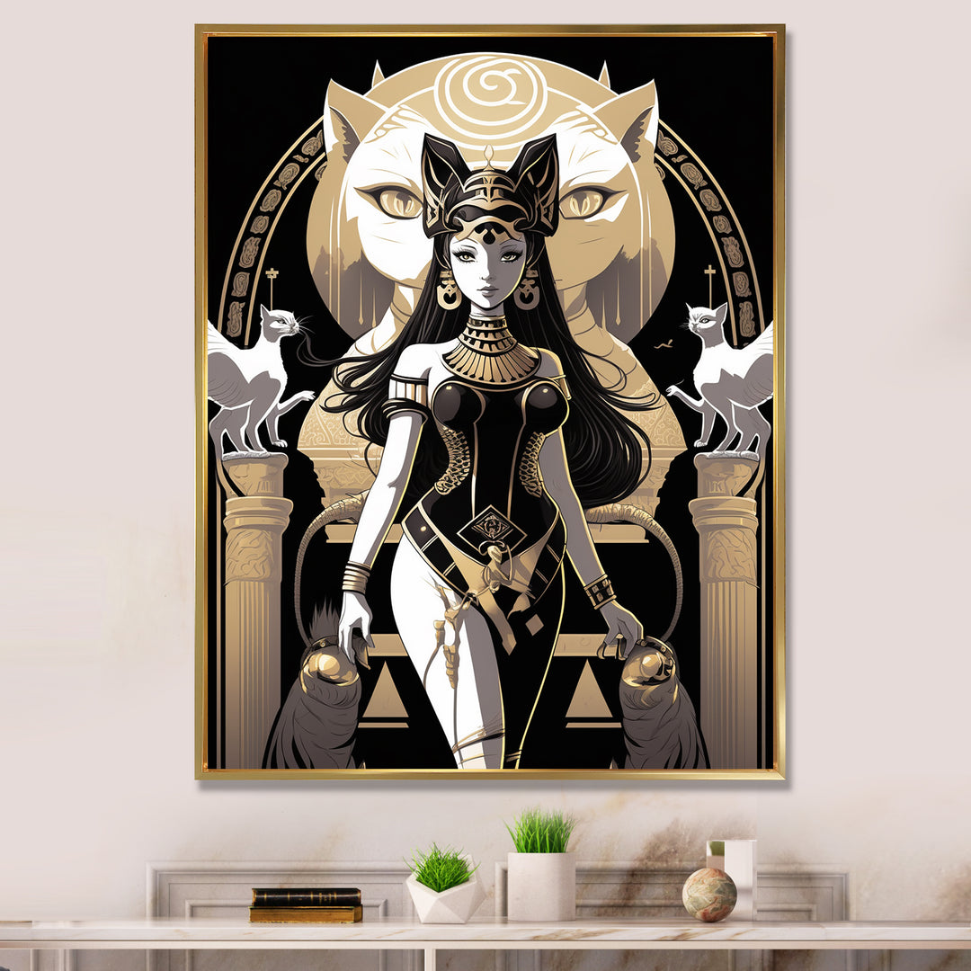 Glamorous Goddess White Cats Retro Illustration - Cat Home Decor Art