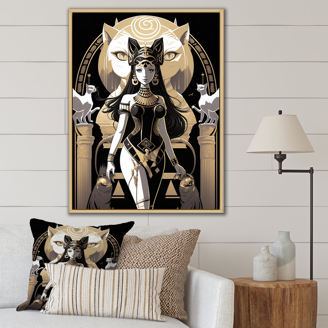 Glamorous Goddess White Cats Retro Illustration - Cat Home Decor Art