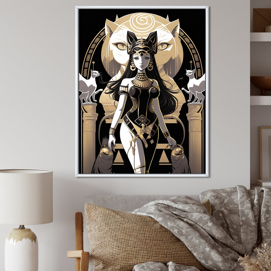 Glamorous Goddess White Cats Retro Illustration - Cat Home Decor Art