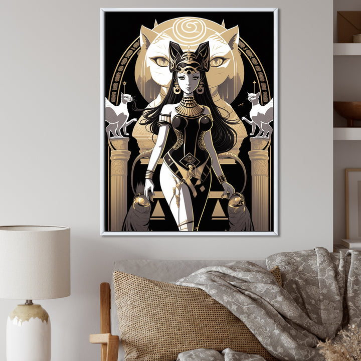Glamorous Goddess White Cats Retro Illustration - Cat Home Decor Art