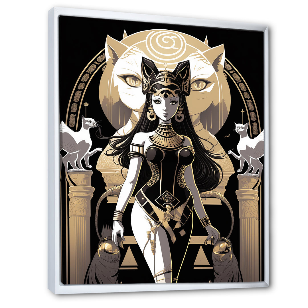 Glamorous Goddess White Cats Retro Illustration - Cat Home Decor Art