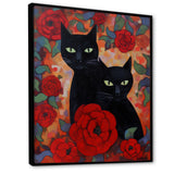 Two Black Cats With Red Roses Painting - Cat Canvas Wall Art