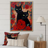 Two Black Cats With Red Roses Painting - Cat Canvas Wall Art