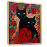 Two Black Cats With Red Roses Painting - Cat Canvas Wall Art