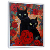 Two Black Cats With Red Roses Painting - Cat Canvas Wall Art