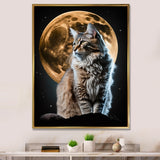 Majestic Cat Under The Full Moon - Cat Home Decor Art