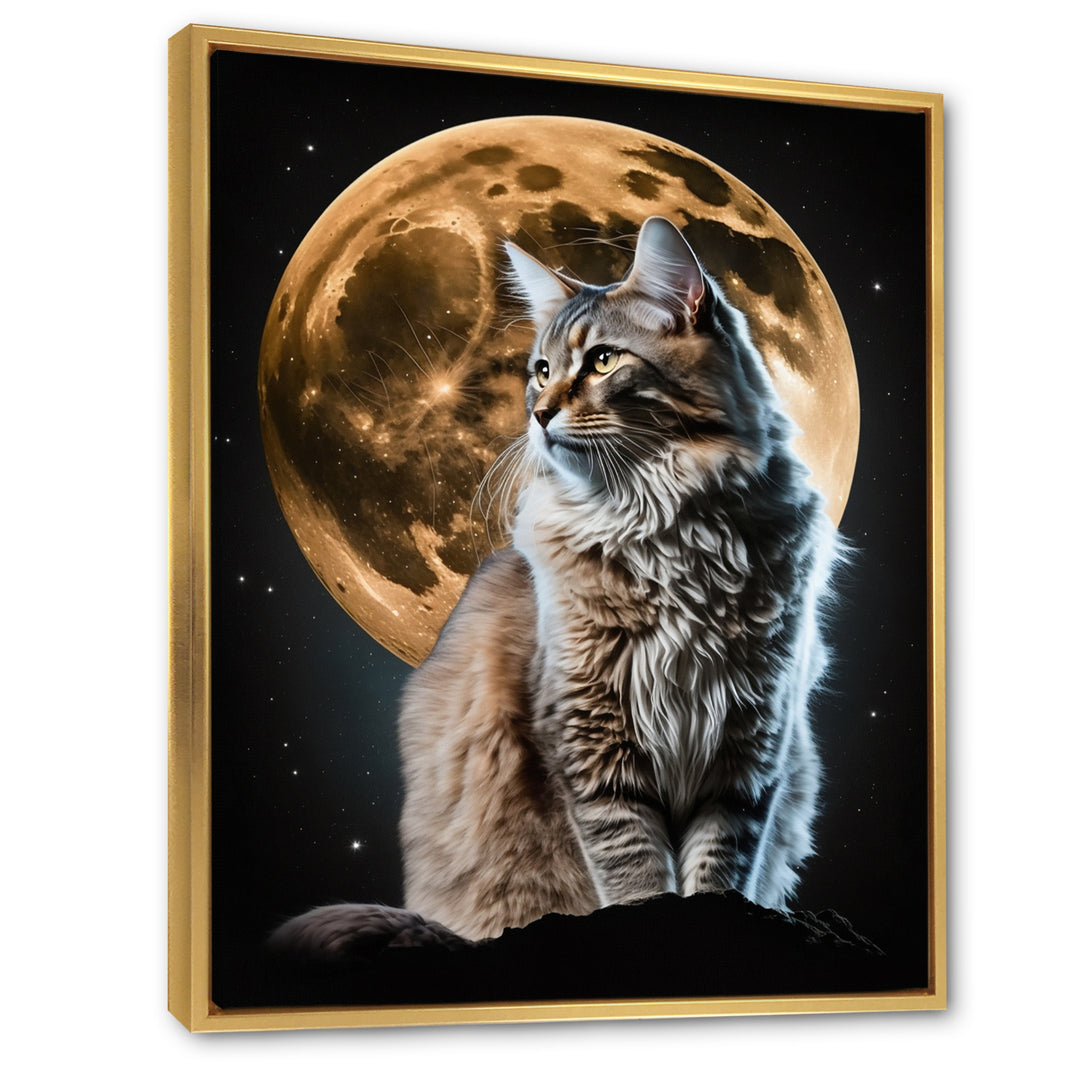 Majestic Cat Under The Full Moon - Cat Home Decor Art