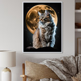 Majestic Cat Under The Full Moon - Cat Home Decor Art