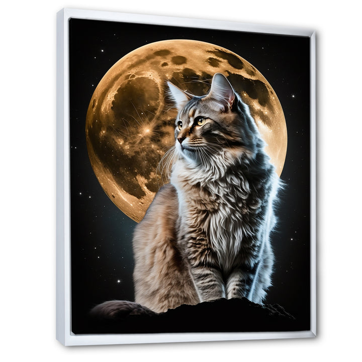 Majestic Cat Under The Full Moon - Cat Home Decor Art