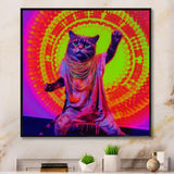 Rave Cat In Pink Neon - Cat Living Room Wall Art