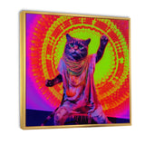 Rave Cat In Pink Neon - Cat Living Room Wall Art