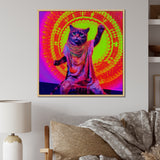 Rave Cat In Pink Neon - Cat Living Room Wall Art
