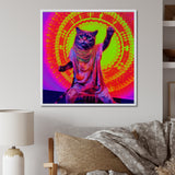 Rave Cat In Pink Neon - Cat Living Room Wall Art