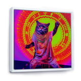 Rave Cat In Pink Neon - Cat Living Room Wall Art