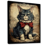 Cat With Red Bow Vintage Illustration - Cat Canvas Wall Art