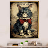 Cat With Red Bow Vintage Illustration - Cat Canvas Wall Art