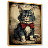 Cat With Red Bow Vintage Illustration - Cat Canvas Wall Art