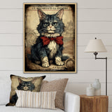 Cat With Red Bow Vintage Illustration - Cat Canvas Wall Art