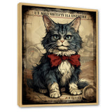 Cat With Red Bow Vintage Illustration - Cat Canvas Wall Art