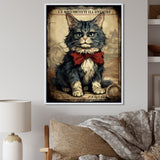 Cat With Red Bow Vintage Illustration - Cat Canvas Wall Art