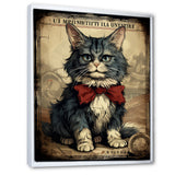 Cat With Red Bow Vintage Illustration - Cat Canvas Wall Art