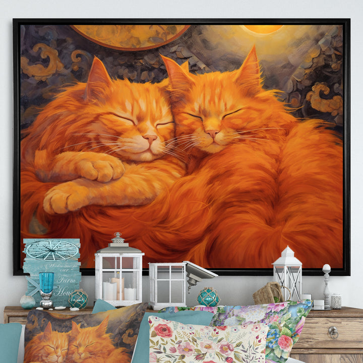 Fluffy Orange Cats Sleeping Together - Cat Wall Decor