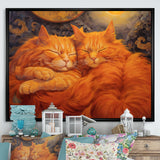 Fluffy Orange Cats Sleeping Together - Cat Wall Decor