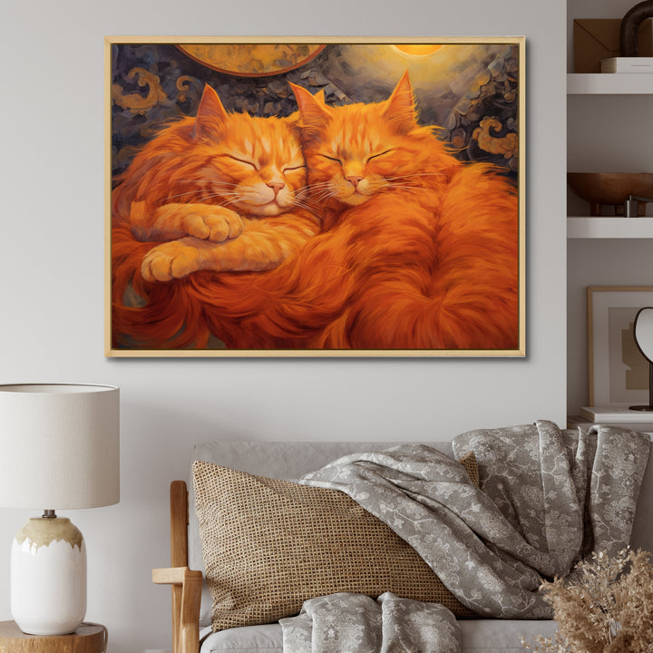 Fluffy Orange Cats Sleeping Together - Cat Wall Decor
