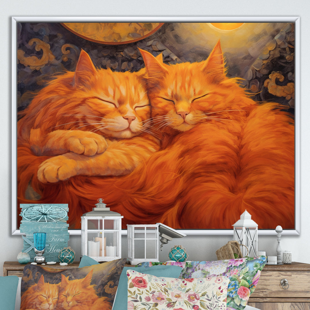 Fluffy Orange Cats Sleeping Together - Cat Wall Decor