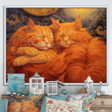 Fluffy Orange Cats Sleeping Together - Cat Wall Decor