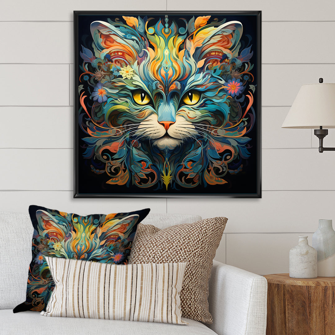 Cosmic Teal Cat With Mysterious Gaze - Cat Wall Art Prints