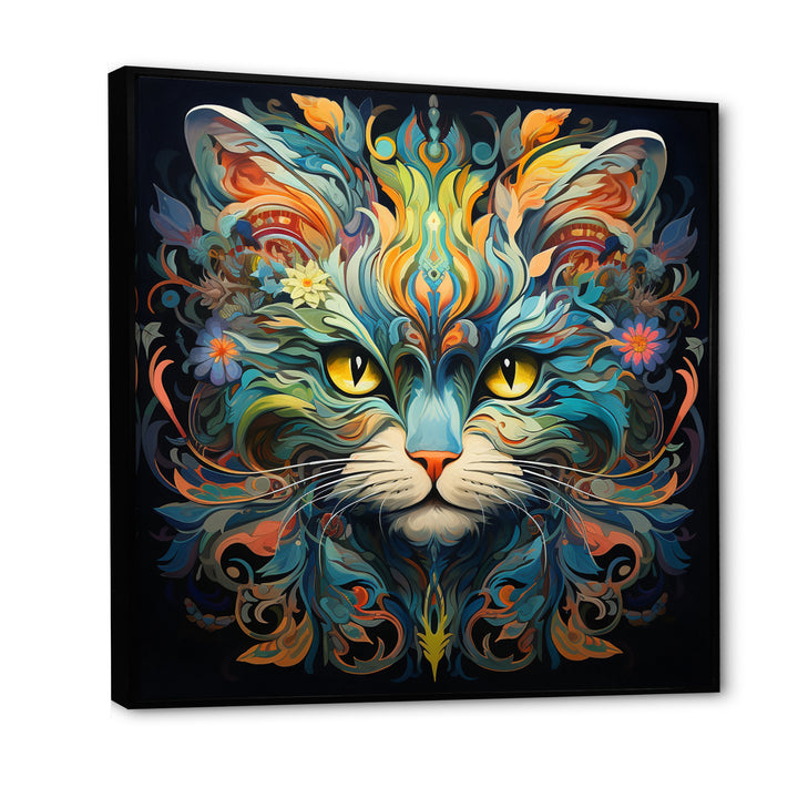Cosmic Teal Cat With Mysterious Gaze - Cat Wall Art Prints