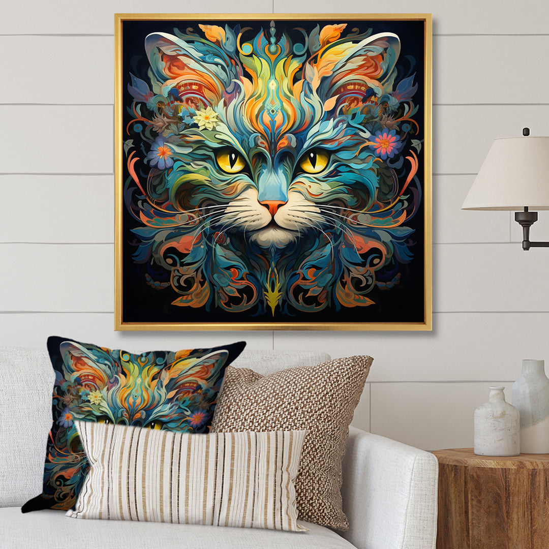 Cosmic Teal Cat With Mysterious Gaze - Cat Wall Art Prints