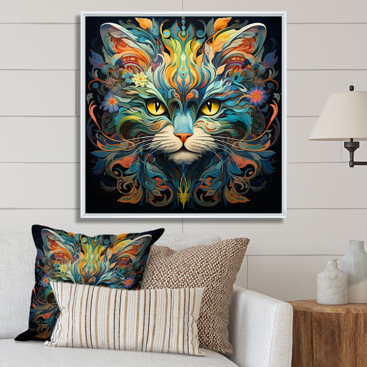 Cosmic Teal Cat With Mysterious Gaze - Cat Wall Art Prints