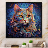 Cosmic Cat With Mysterious Gaze - Blue Cat Wall Art