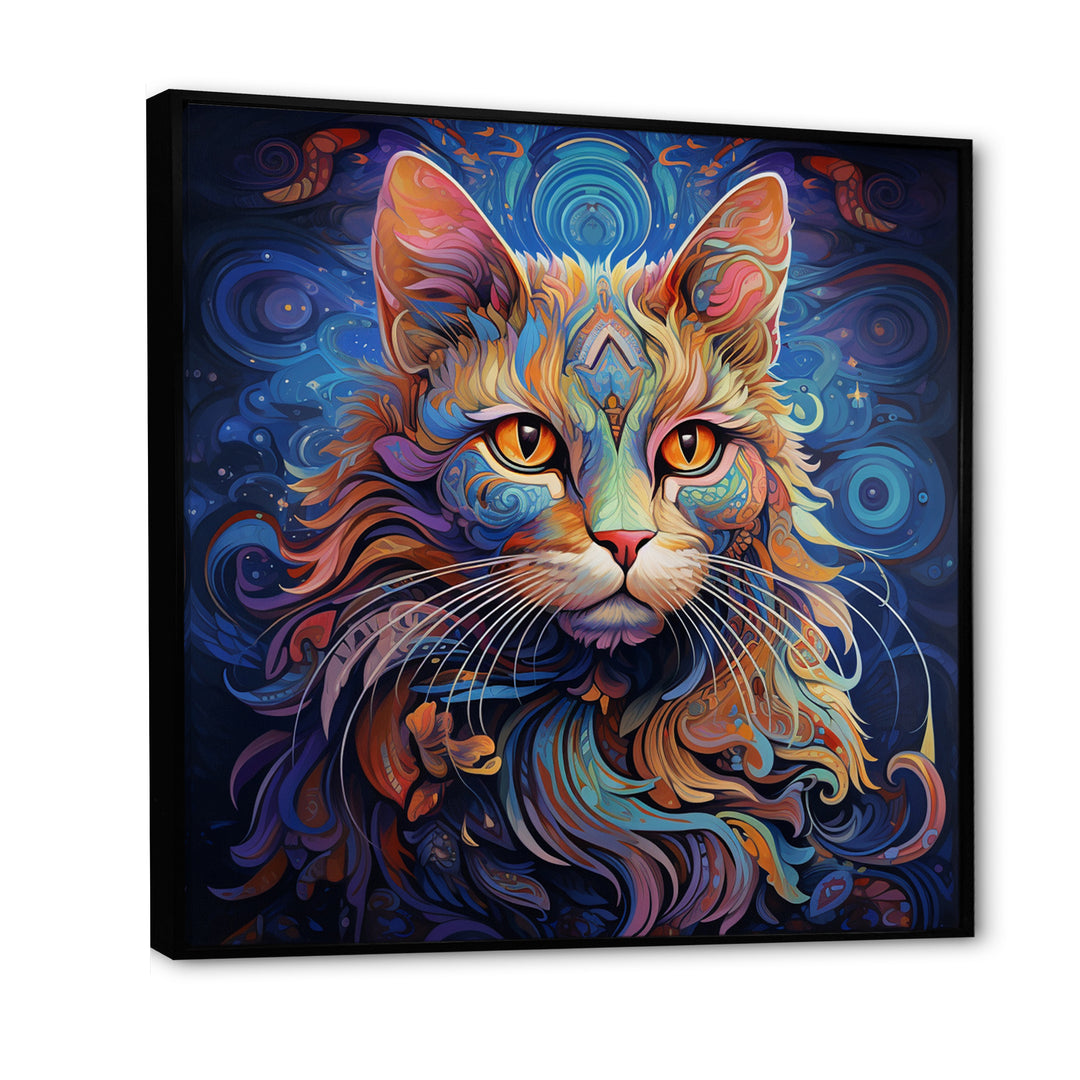 Cosmic Cat With Mysterious Gaze - Blue Cat Wall Art
