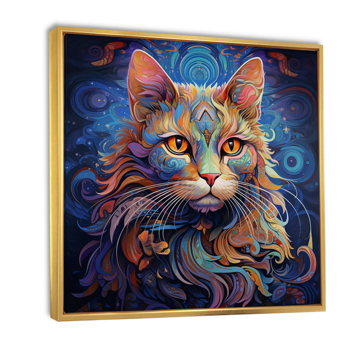 Cosmic Cat With Mysterious Gaze - Blue Cat Wall Art