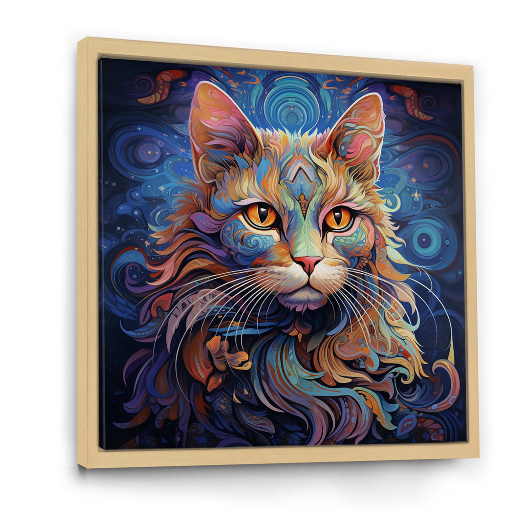 Cosmic Cat With Mysterious Gaze - Blue Cat Wall Art