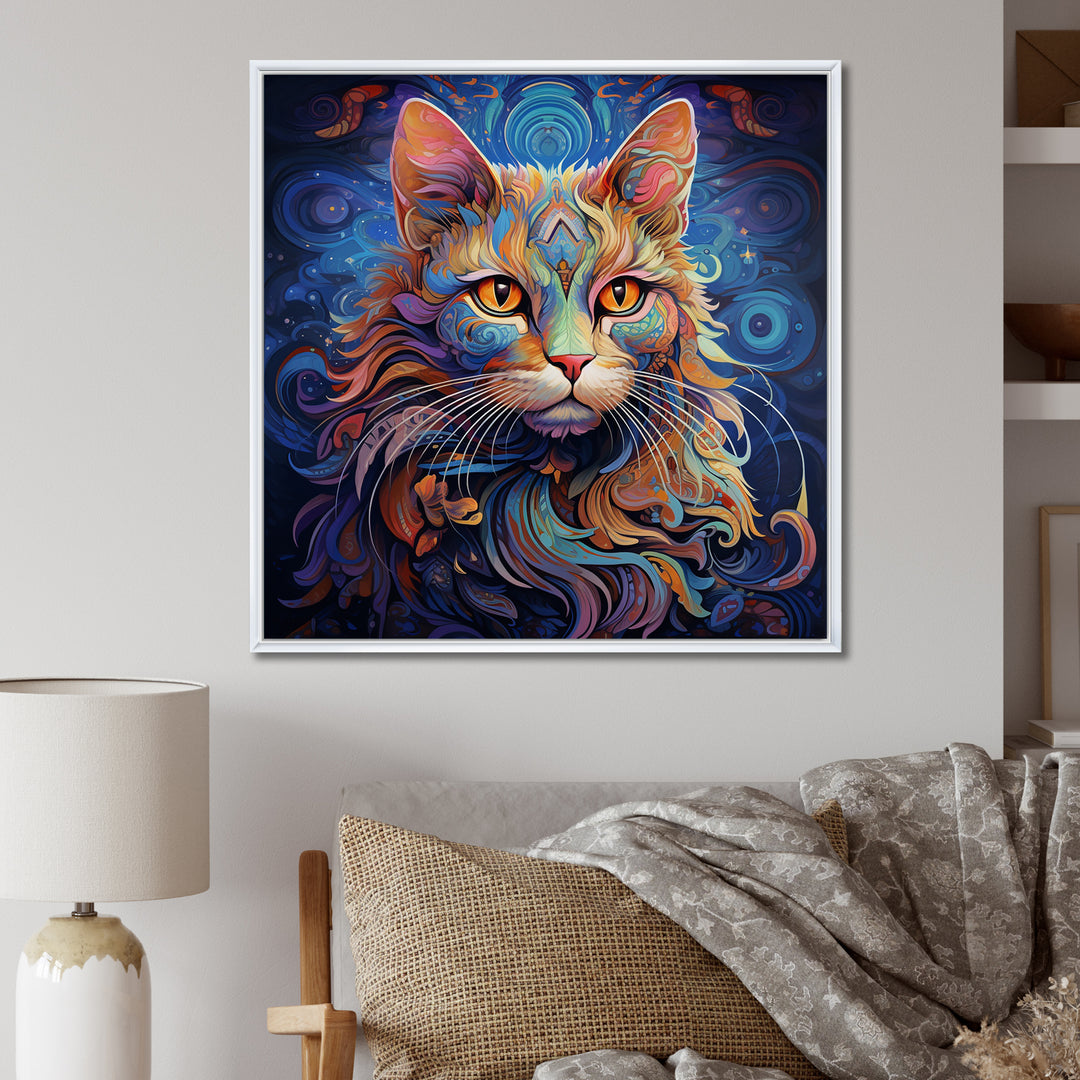 Cosmic Cat With Mysterious Gaze - Blue Cat Wall Art