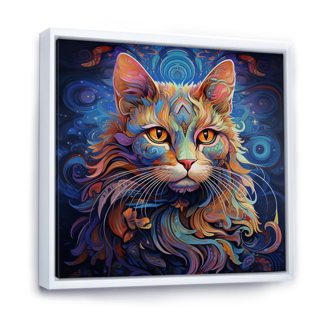 Cosmic Cat With Mysterious Gaze - Blue Cat Wall Art