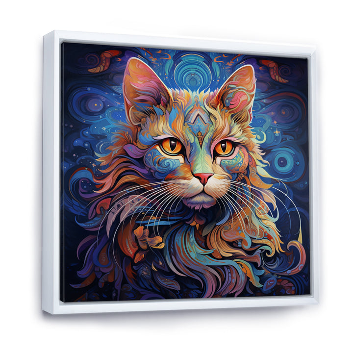 Cosmic Cat With Mysterious Gaze - Blue Cat Wall Art