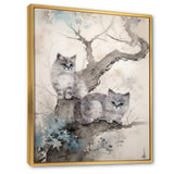 Two Gray Cats In A Tree Vintage Painting - White Cat Wall Art