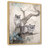 Two Gray Cats In A Tree Vintage Painting - White Cat Wall Art