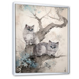 Two Gray Cats In A Tree Vintage Painting - White Cat Wall Art