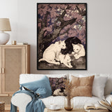 White Cats And Black Cat Sleeping Under Tree - Cat Living Room Wall Art