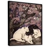 White Cats And Black Cat Sleeping Under Tree - Cat Living Room Wall Art